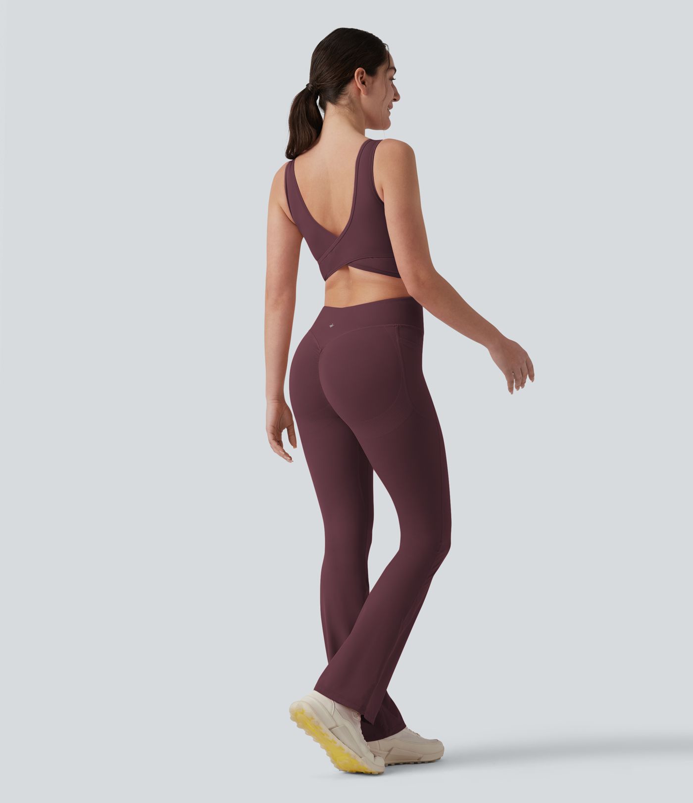 Halara UltraSculpt™ Crisscross Backless Tummy Control Butt Lifting Scrunch Non-Removable Pad Workout Flare Jumpsuit with Pockets-Easy Peezy