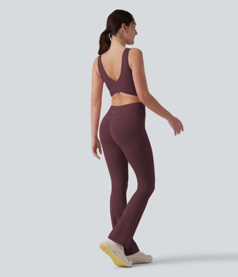 Halara UltraSculpt™ Crisscross Backless Tummy Control Butt Lifting Scrunch Non-Removable Pad Workout Flare Jumpsuit with Pockets-Easy Peezy