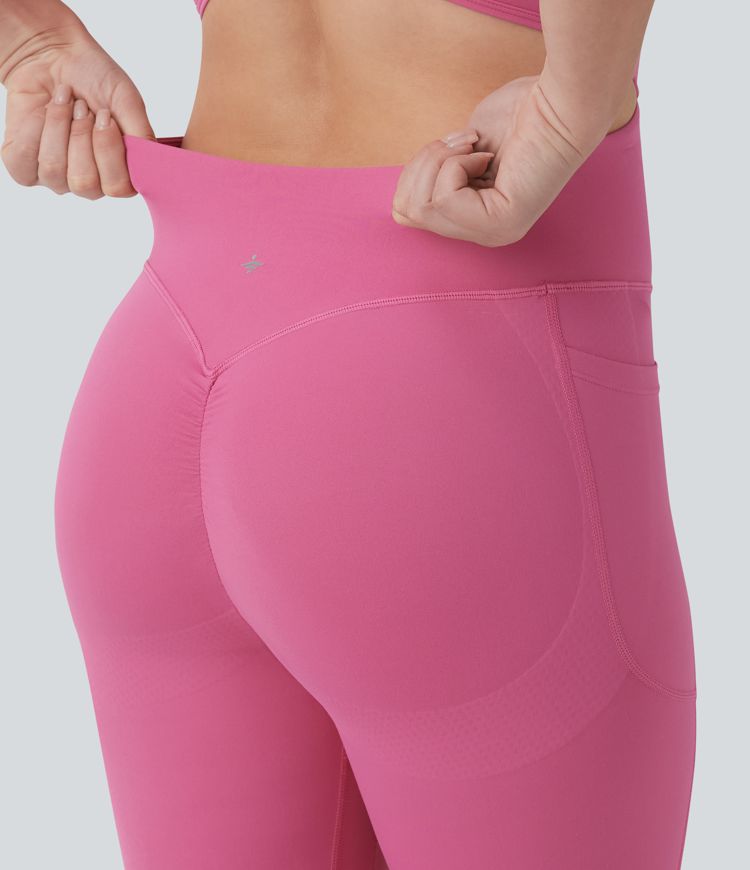 Halara UltraSculpt™ Crisscross Backless Tummy Control Butt Lifting Scrunch Non-Removable Pad Workout Flare Jumpsuit with Pockets-Easy Peezy