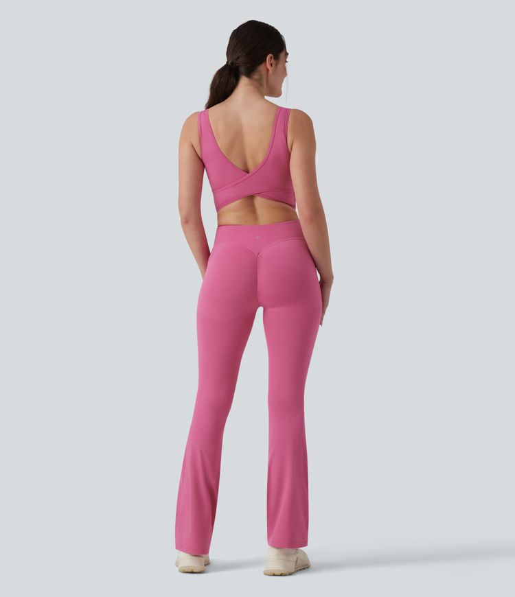 Halara UltraSculpt™ Crisscross Backless Tummy Control Butt Lifting Scrunch Non-Removable Pad Workout Flare Jumpsuit with Pockets-Easy Peezy