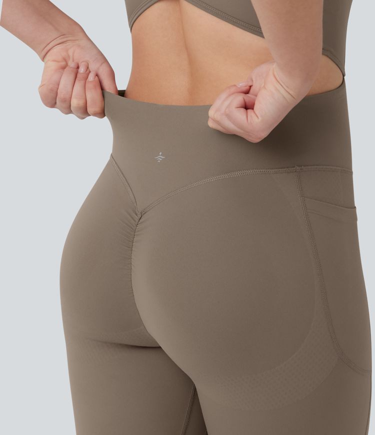 Halara UltraSculpt™ Crisscross Backless Tummy Control Butt Lifting Scrunch Non-Removable Pad Workout Flare Jumpsuit with Pockets-Easy Peezy