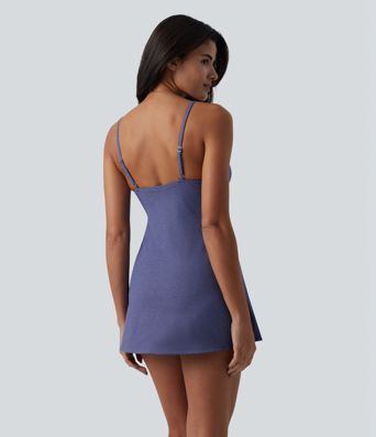V Neck Built-in Bra Tummy Control One-Piece Metallic Swimsuit with Pockets