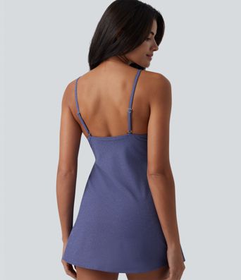 V Neck Built-in Bra Tummy Control One-Piece Metallic Swimsuit with Pockets