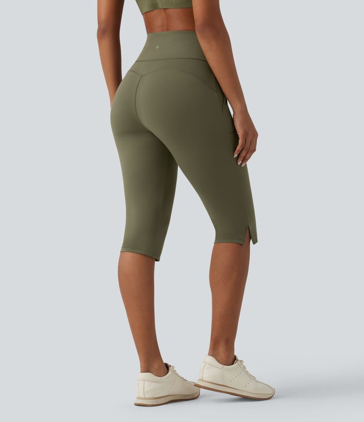 Halara UltraSculpt™ High Waisted Tummy Control Split Hem Pedal Pusher Slim Yoga Pants with Pockets