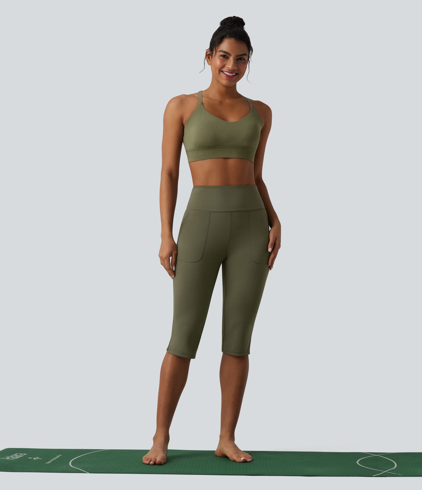 Halara UltraSculpt™ High Waisted Tummy Control Split Hem Pedal Pusher Slim Yoga Pants with Pockets