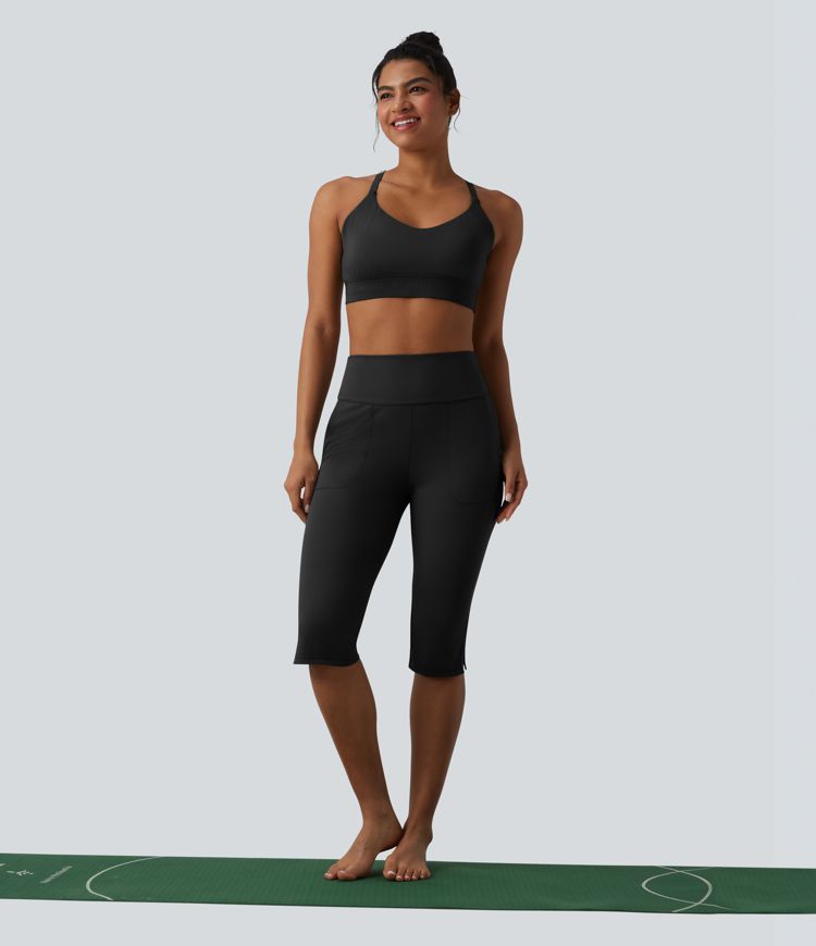 Halara UltraSculpt™ - Pedal-Pusher-Yogahose mit hohem Bund, Seitentaschen, Bauchkontrolle und geschlitztem Saum - slim