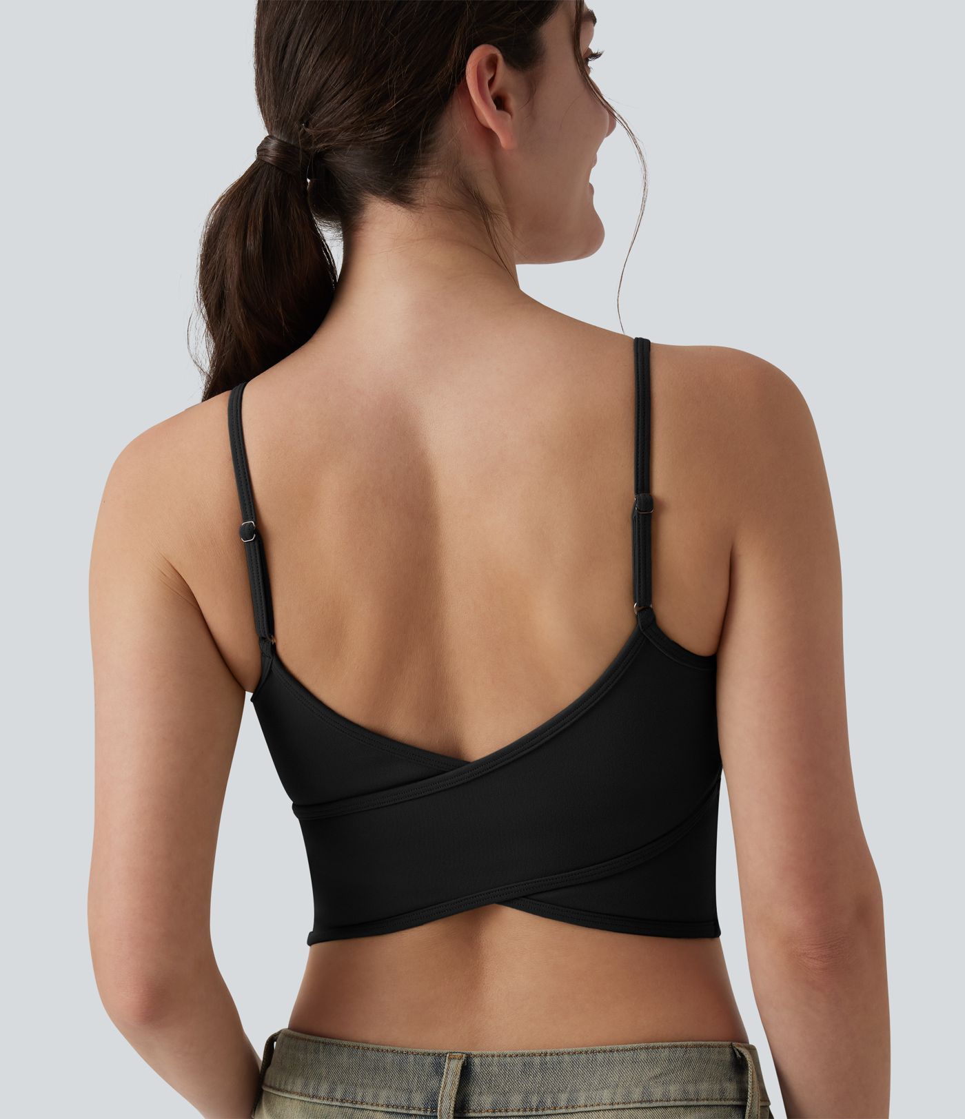 U Neck Built-in Bra Cropped Casual Tank Top