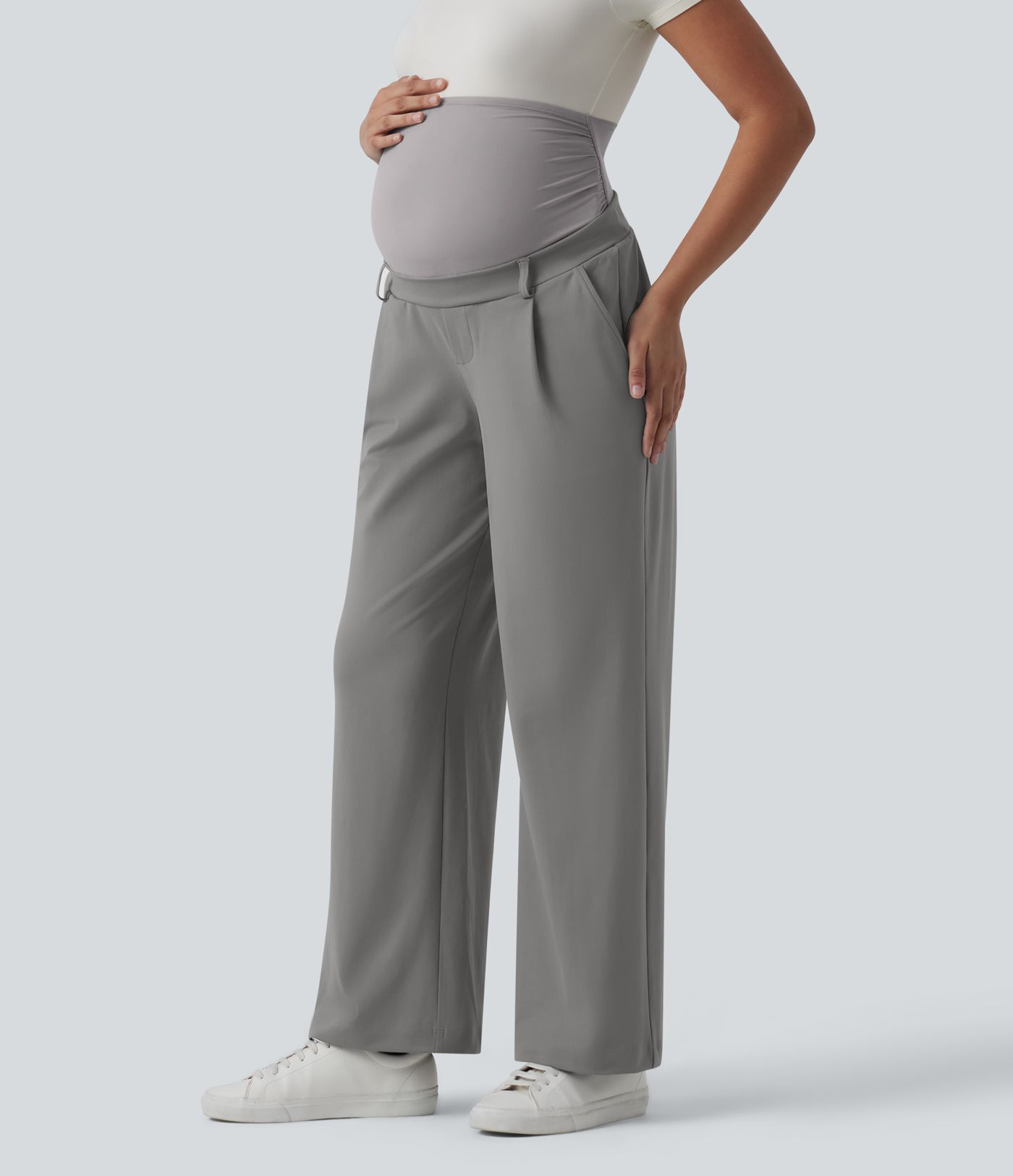 Halara Flex™ DayStretch Pantalones premamá de trabajo de tiro súper alto y pernera recta con bolsillos Halara Flex™ DayStretch Pantalones premamá de trabajo de tiro súper alto y pernera recta con bolsillos