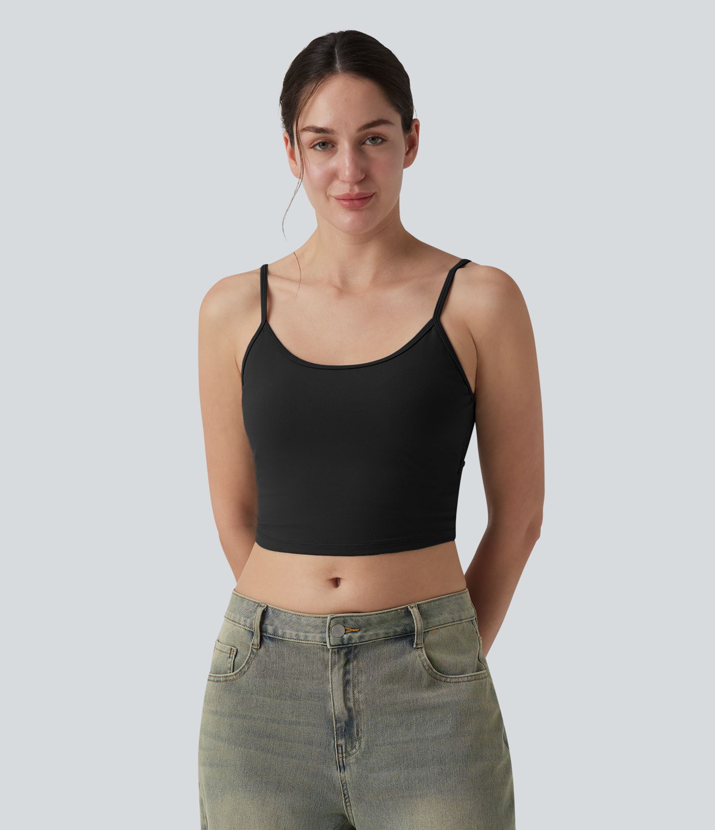 U Neck Built-in Bra Cropped Casual Tank Top
