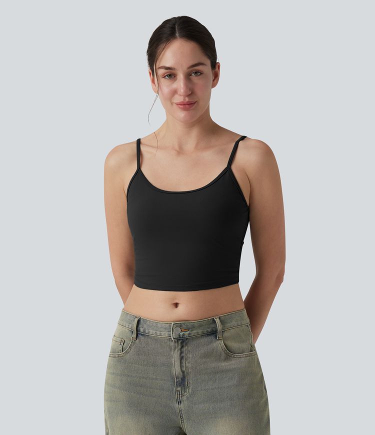 U Neck Built-in Bra Cropped Casual Tank Top