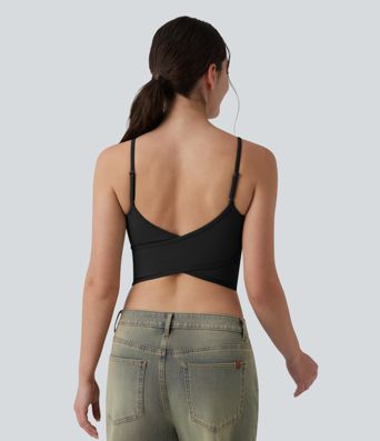 U Neck Built-in Bra Cropped Casual Tank Top