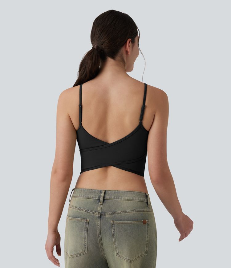 U Neck Built-in Bra Cropped Casual Tank Top
