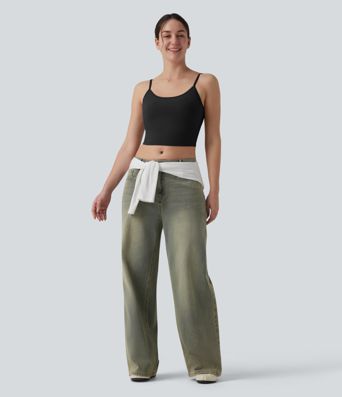 U Neck Built-in Bra Cropped Casual Tank Top