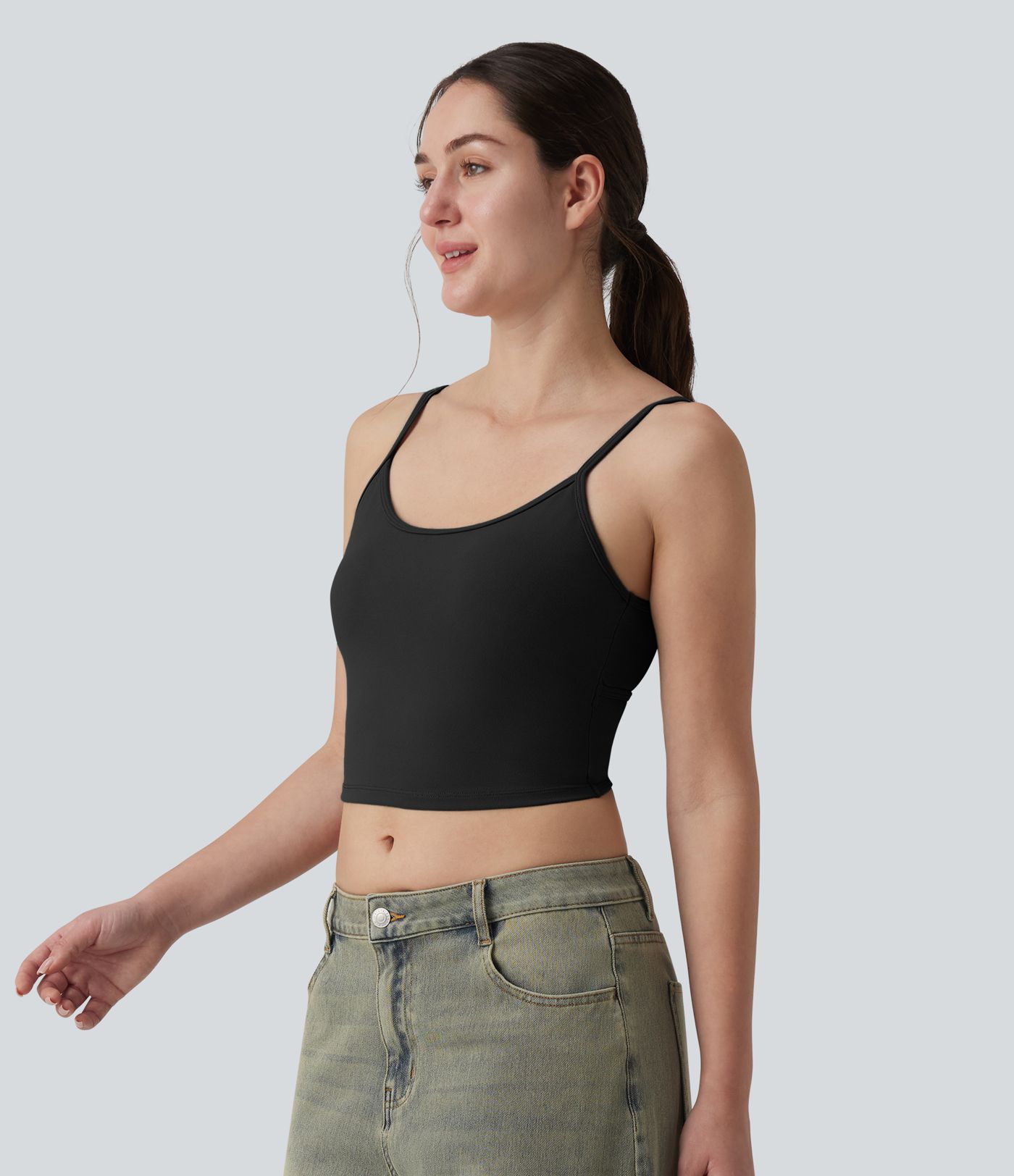 U Neck Built-in Bra Cropped Casual Tank Top
