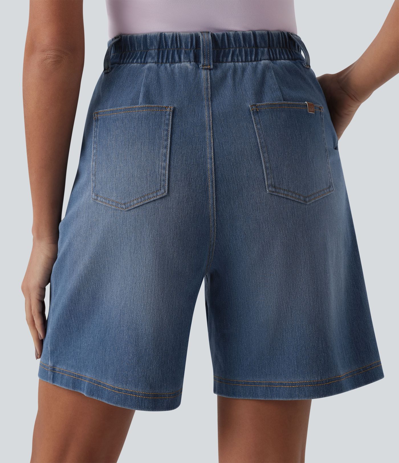 Halara Flex™ High Waisted Pleated Denim Casual Baggy Shorts with Pockets