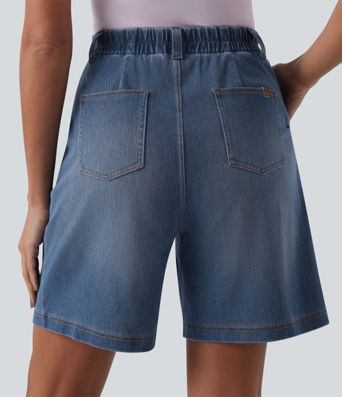 Halara Flex™ High Waisted Pleated Denim Casual Baggy Shorts with Pockets