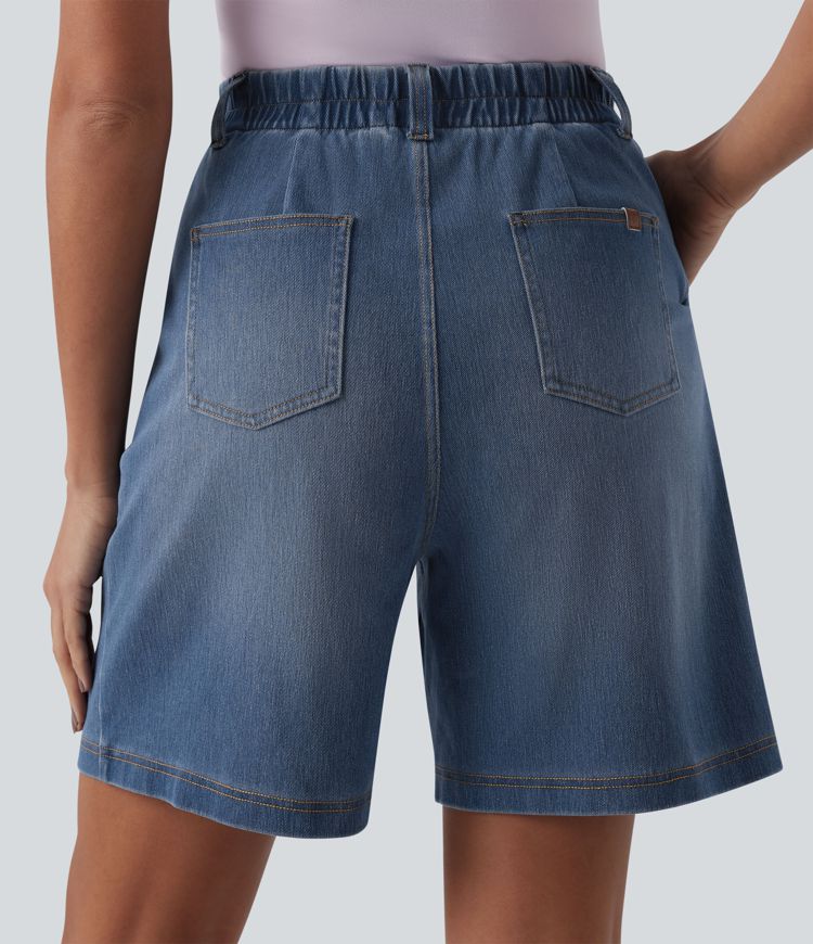 Halara Flex™ High Waisted Pleated Denim Casual Baggy Shorts with Pockets