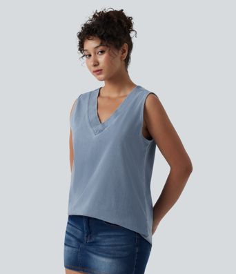 Halara Flex™ V Neck Denim Casual Tank Top