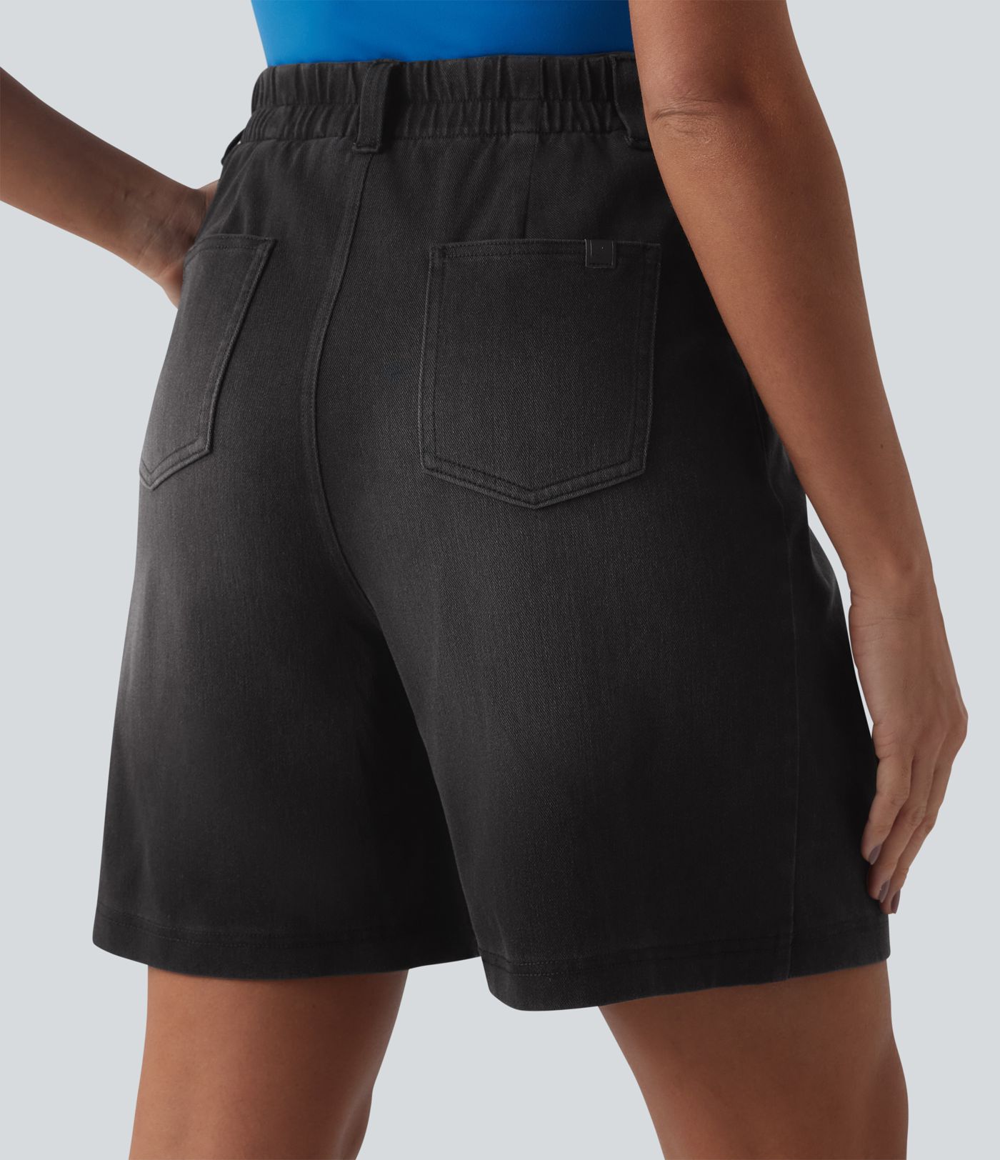 Halara Flex™ - Lässige, plissierte Baggy-Shorts aus Denim mit hohem Bund und mehreren Taschen