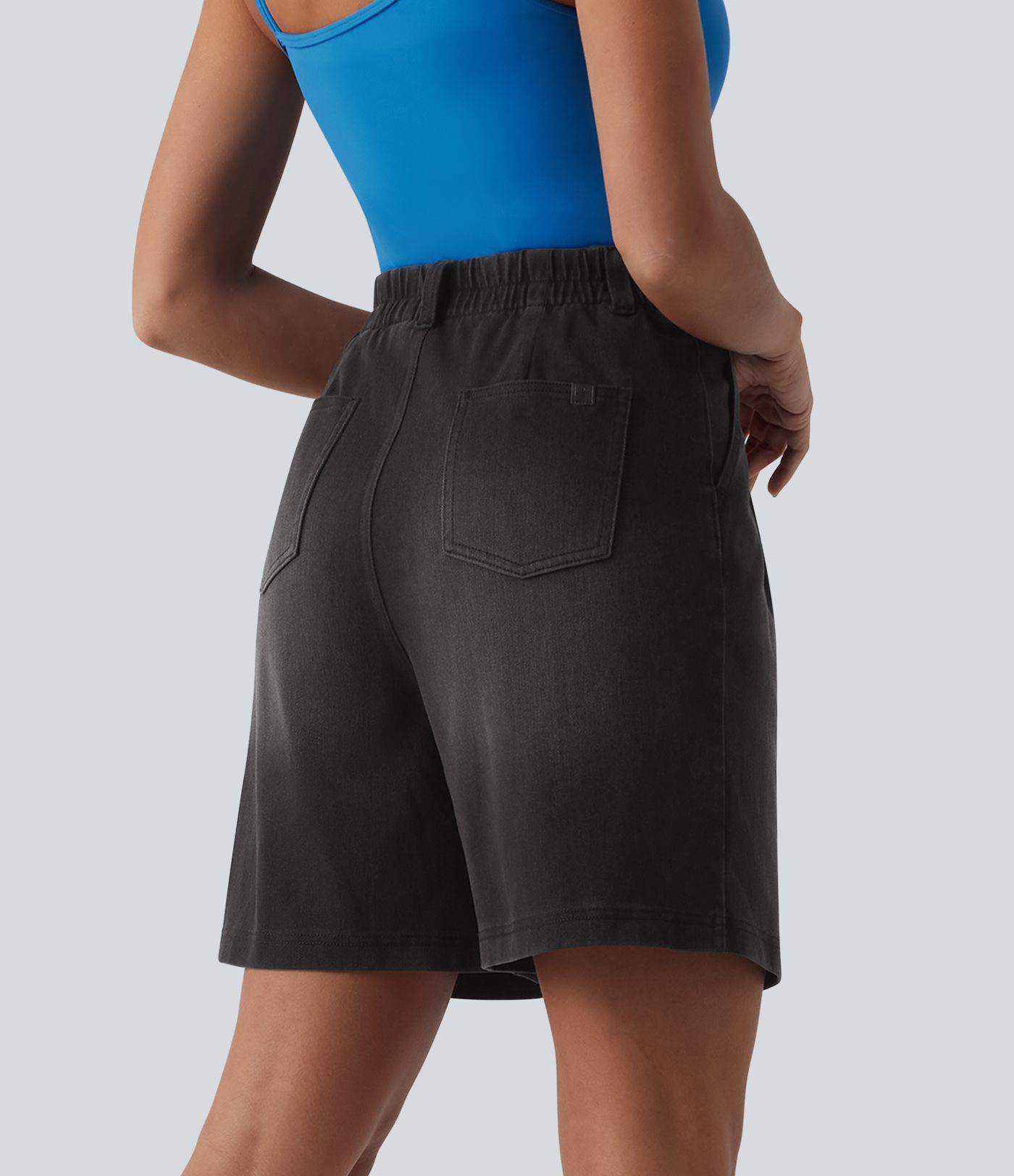 Halara Flex™ - Lässige, plissierte Baggy-Shorts aus Denim mit hohem Bund und mehreren Taschen