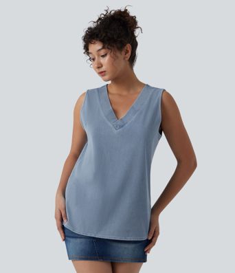 Halara Flex™ V Neck Denim Casual Tank Top