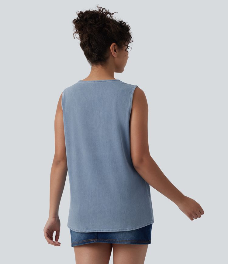 Halara Flex™ V Neck Denim Casual Tank Top