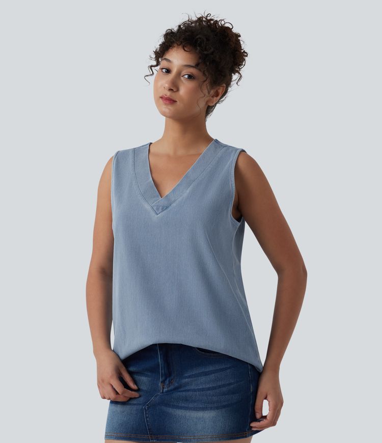 Halara Flex™ V Neck Denim Casual Tank Top