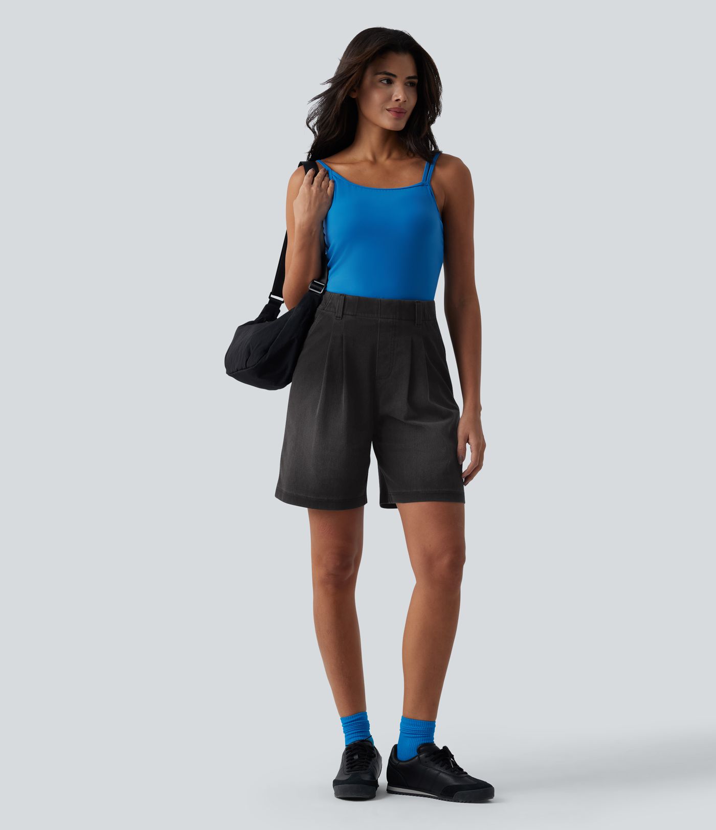 Halara Flex™ - Lässige, plissierte Baggy-Shorts aus Denim mit hohem Bund und mehreren Taschen