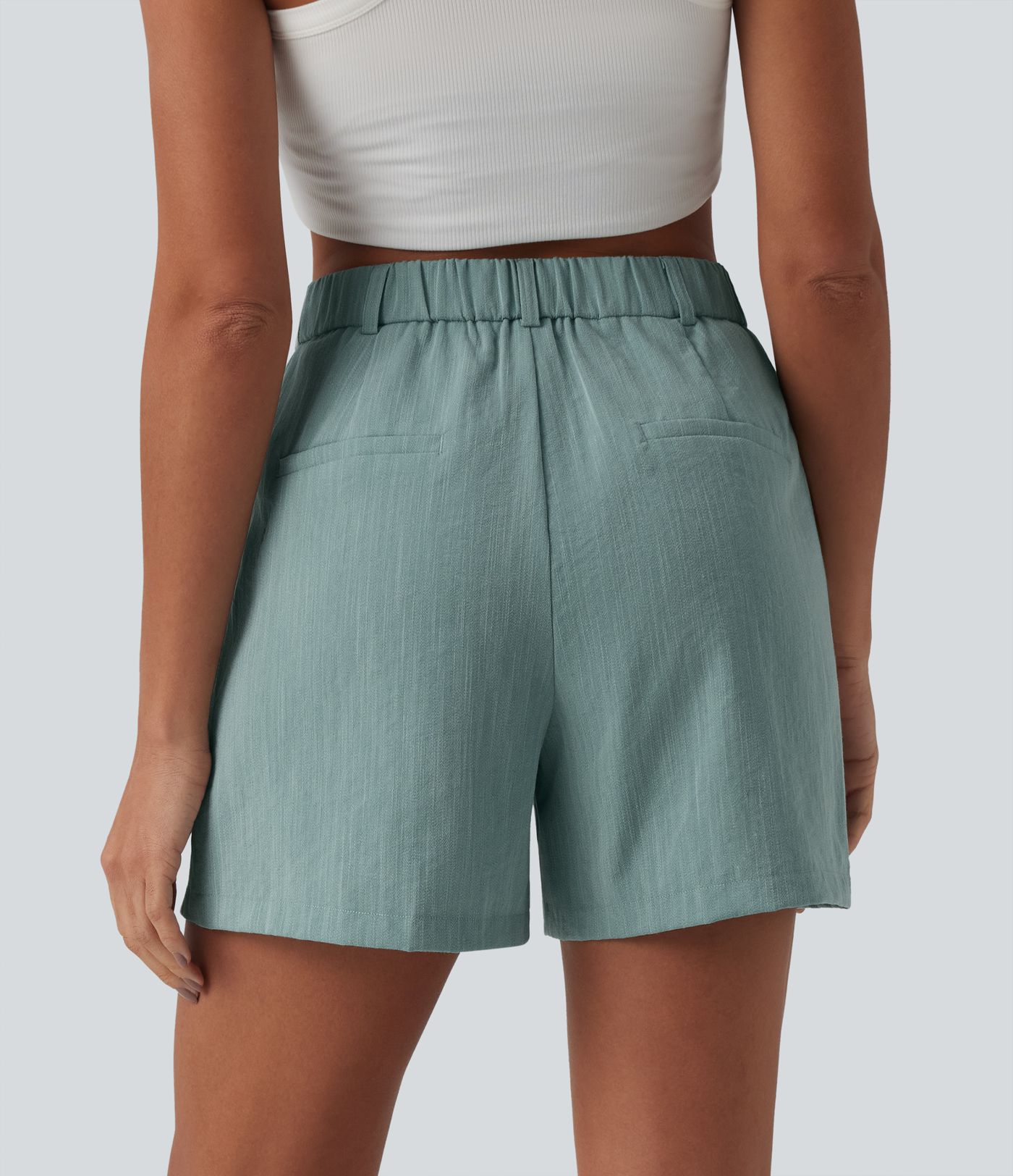 Lässige, plissierte Hose in Leinenoptik mit hohem Bund und Seitentaschen - 12,7cm