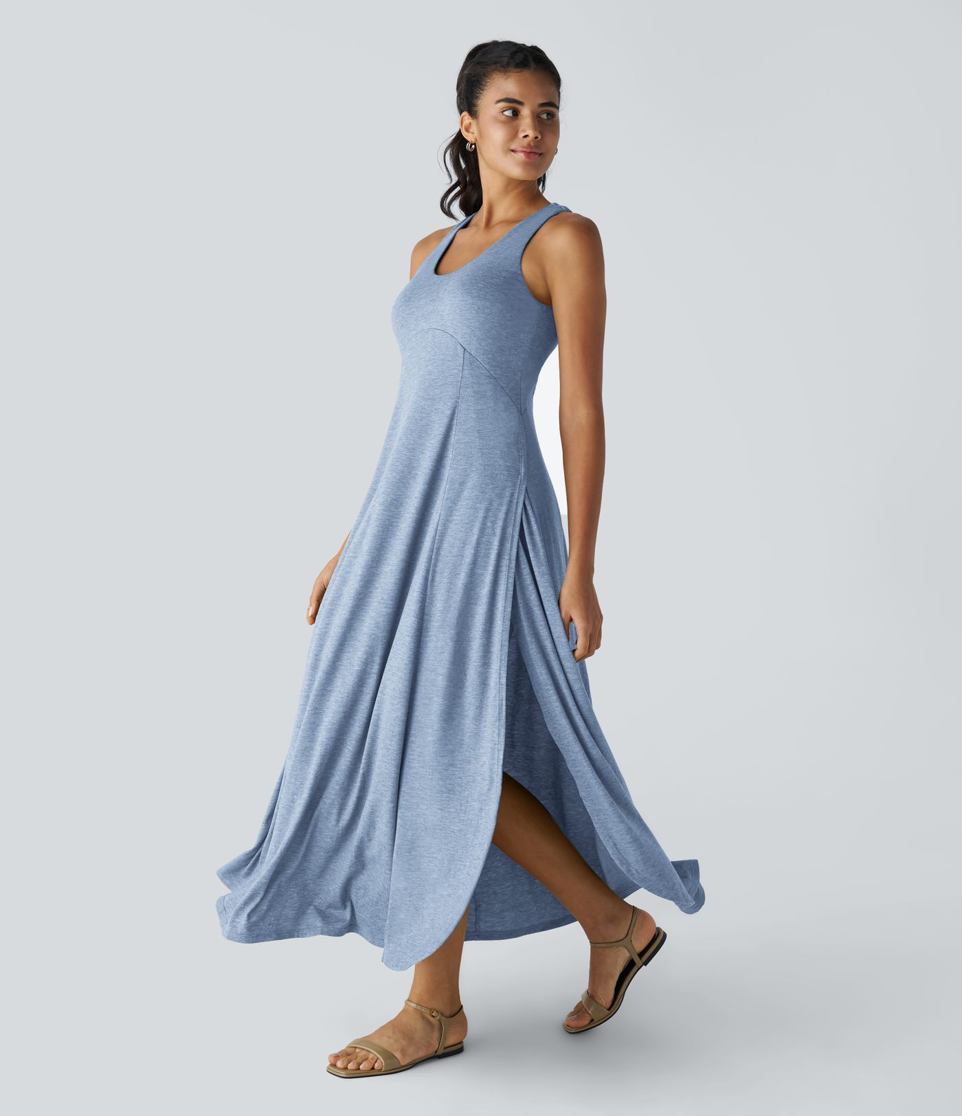 U Neck Flowy Maxi Casual Tank Dress