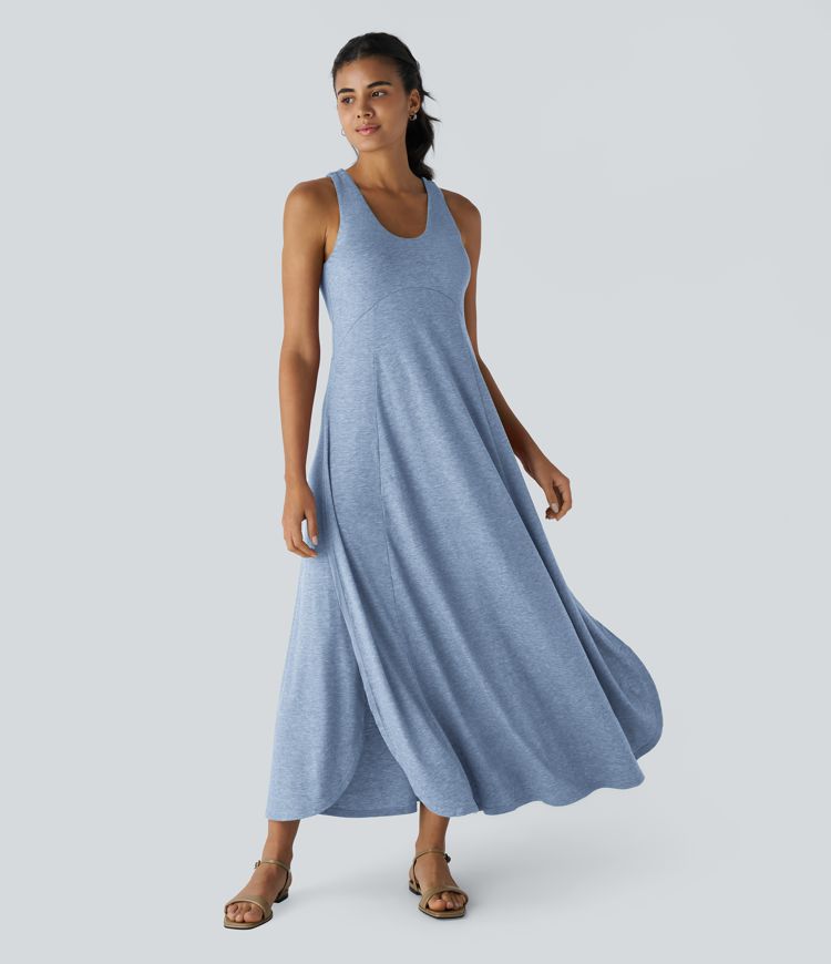 U Neck Flowy Maxi Casual Tank Dress