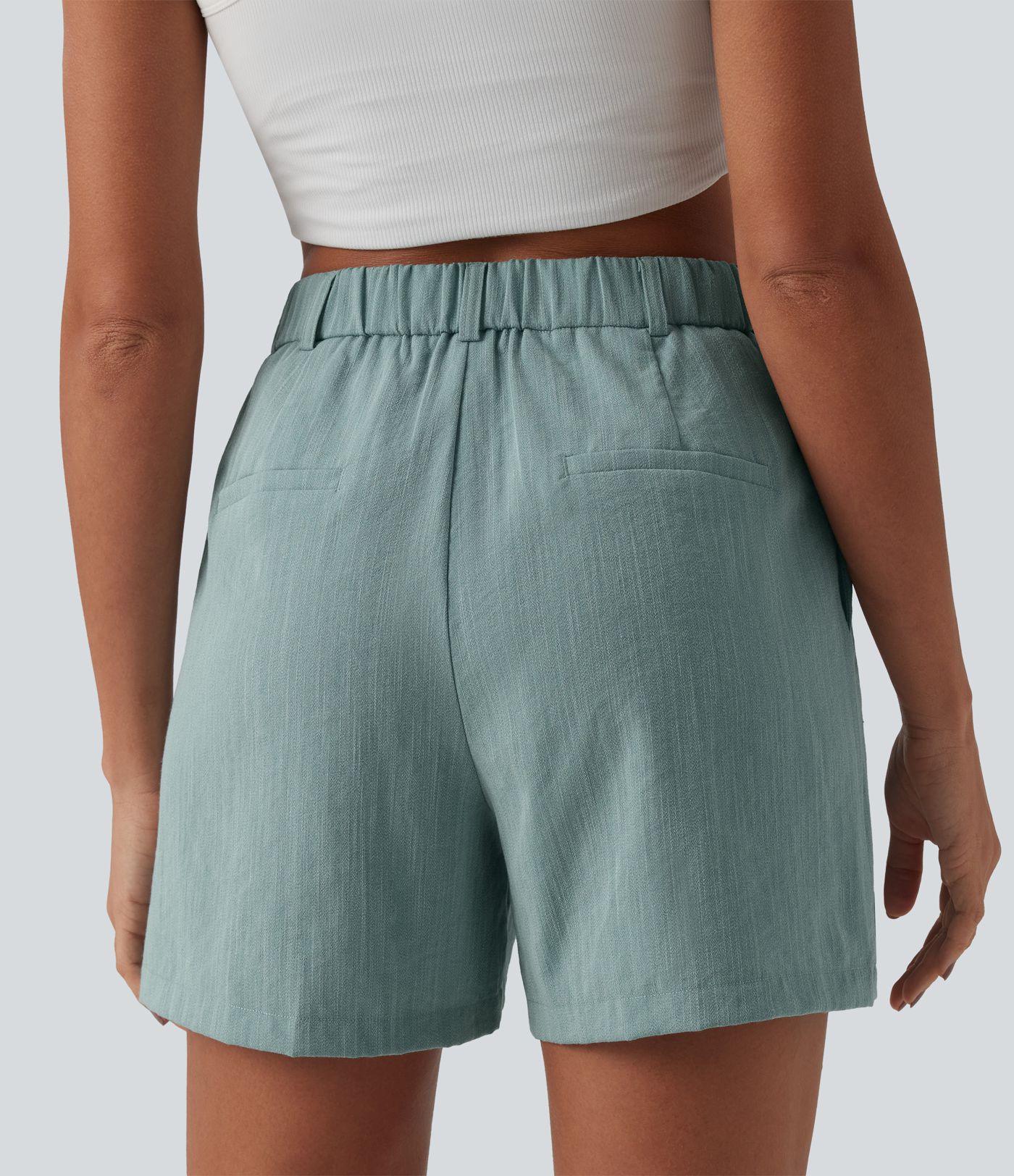 Lässige, plissierte Hose in Leinenoptik mit hohem Bund und Seitentaschen - 12,7cm