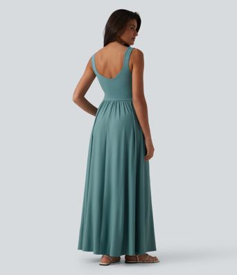 Robe longue fluide sans manches avec brassière intégrée et poches – Bonnets D-F