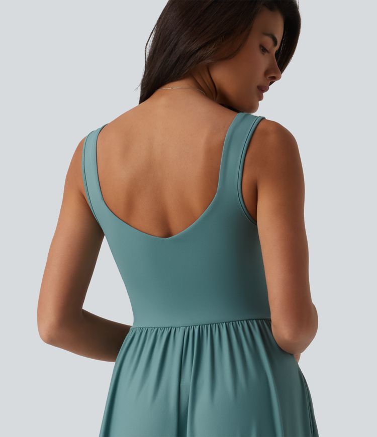 Robe longue fluide sans manches avec brassière intégrée et poches – Bonnets D-F