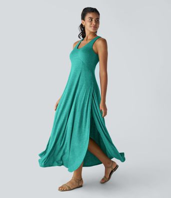 U Neck Flowy Maxi Casual Tank Dress