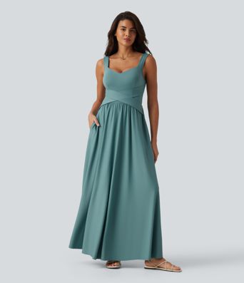 Robe longue fluide sans manches avec brassière intégrée et poches – Bonnets D-F