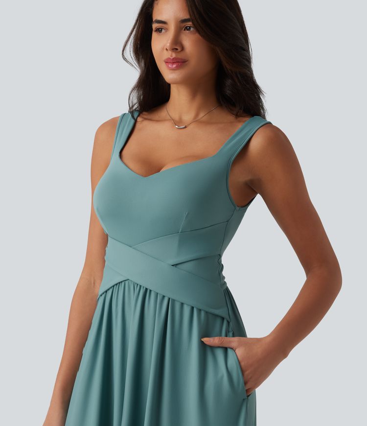 Robe longue fluide sans manches avec brassière intégrée et poches – Bonnets D-F