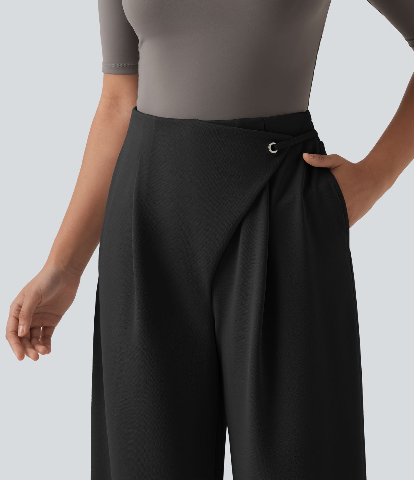 Halara Flex™ - Crepe-Bürohose mit hohem Crossover-Bund, Seitentaschen und geradem Bein