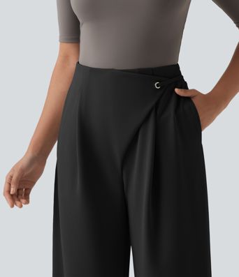 Halara Flex™ - Crepe-Bürohose mit hohem Crossover-Bund, Seitentaschen und geradem Bein