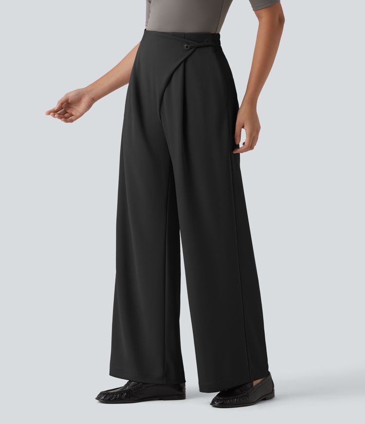 Halara Flex™ - Crepe-Bürohose mit hohem Crossover-Bund, Seitentaschen und geradem Bein