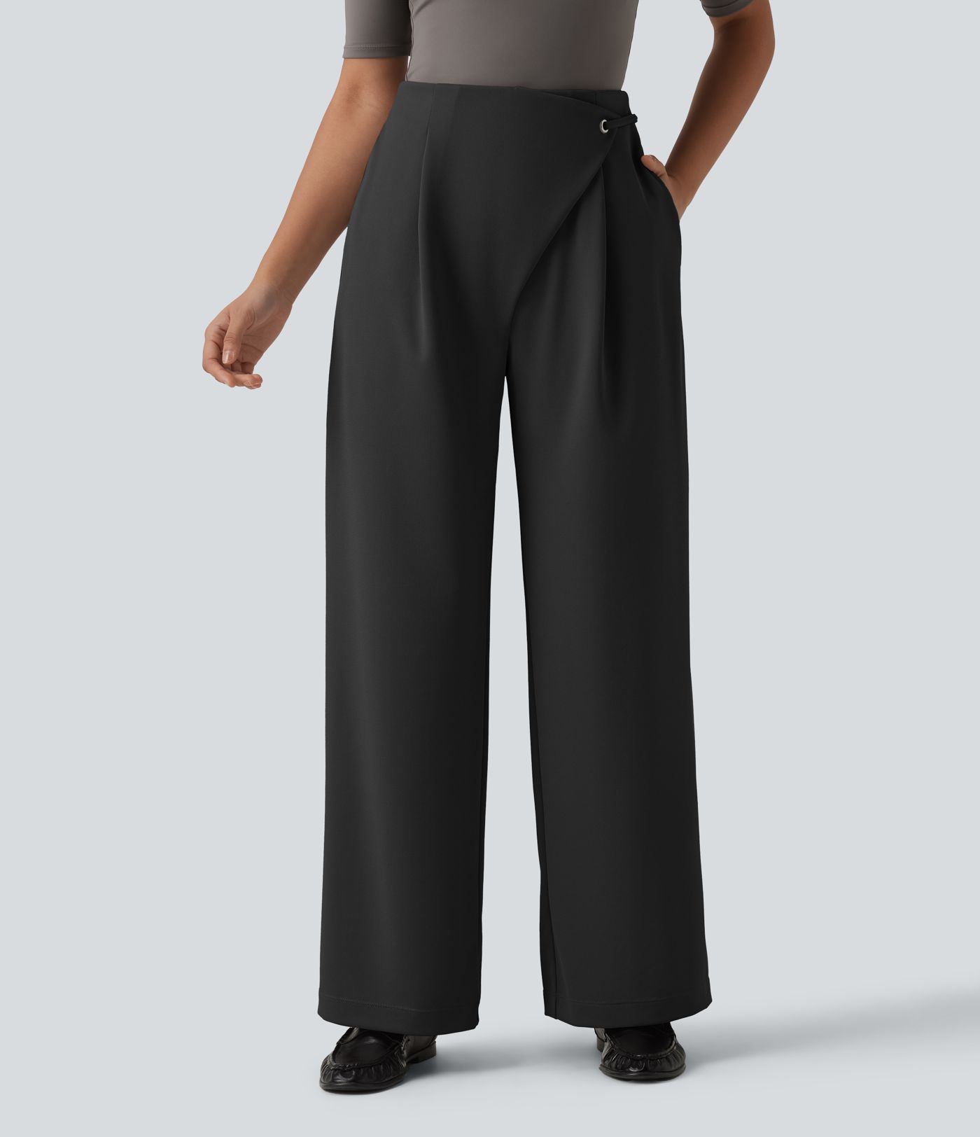 Halara Flex™ - Crepe-Bürohose mit hohem Crossover-Bund, Seitentaschen und geradem Bein