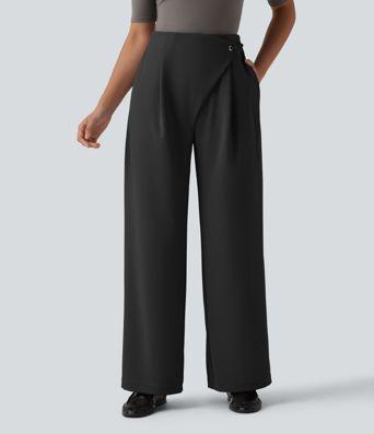 Halara Flex™ - Crepe-Bürohose mit hohem Crossover-Bund, Seitentaschen und geradem Bein