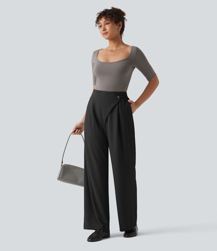 Halara Flex™ - Crepe-Bürohose mit hohem Crossover-Bund, Seitentaschen und geradem Bein