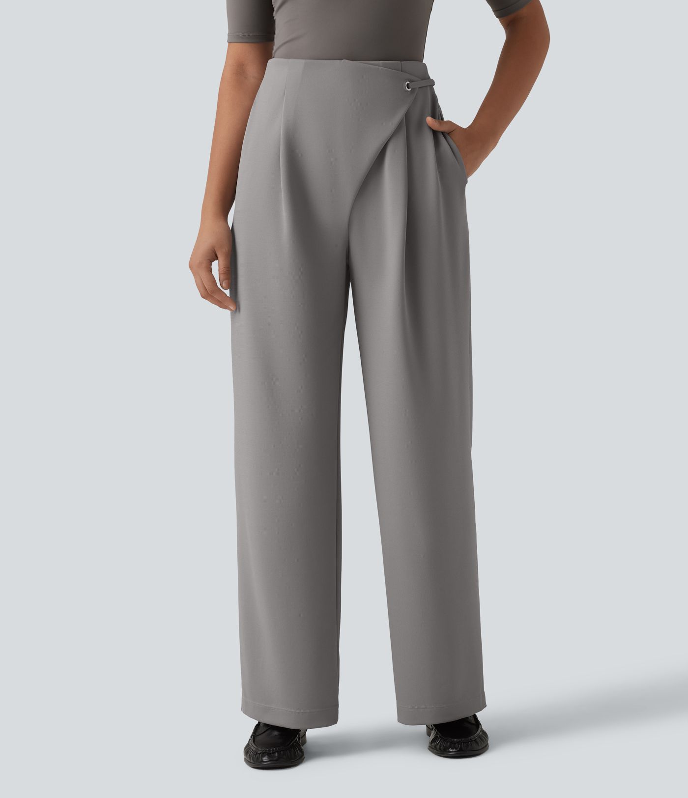 Halara Flex™ - Crepe-Bürohose mit hohem Crossover-Bund, Seitentaschen und geradem Bein