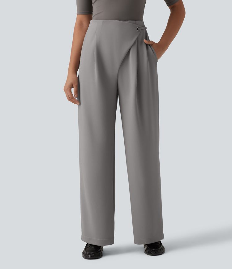 Halara Flex™ - Crepe-Bürohose mit hohem Crossover-Bund, Seitentaschen und geradem Bein