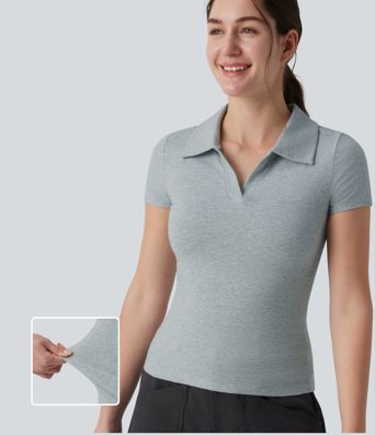 Halara Cotton Jersey Polo Short Sleeve Casual T-Shirt