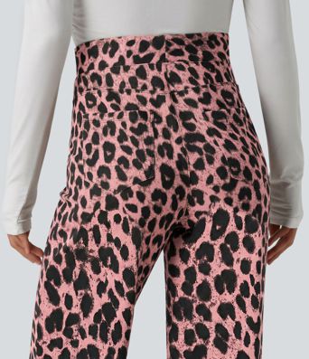 High Waisted Leopard Waffle Casual Baggy Pants with Pockets