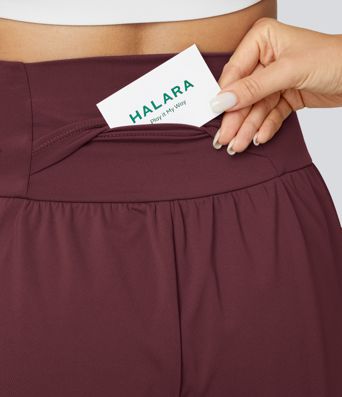 Super hoch taillierte 2-in-1-Yoga-Shorts mit Gesäßtasche und Seitentasche-längerer Länge