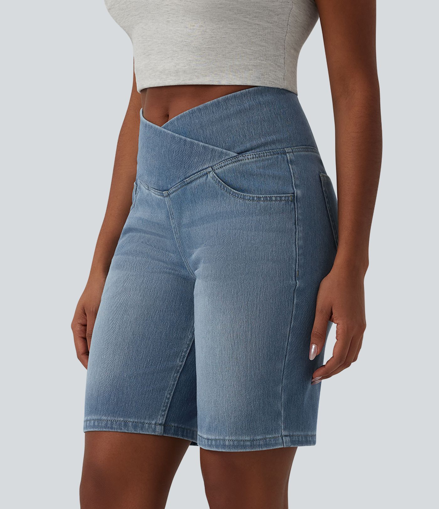 Short en jean Halara Flex™ casual gainant taille haute croisée avec poches