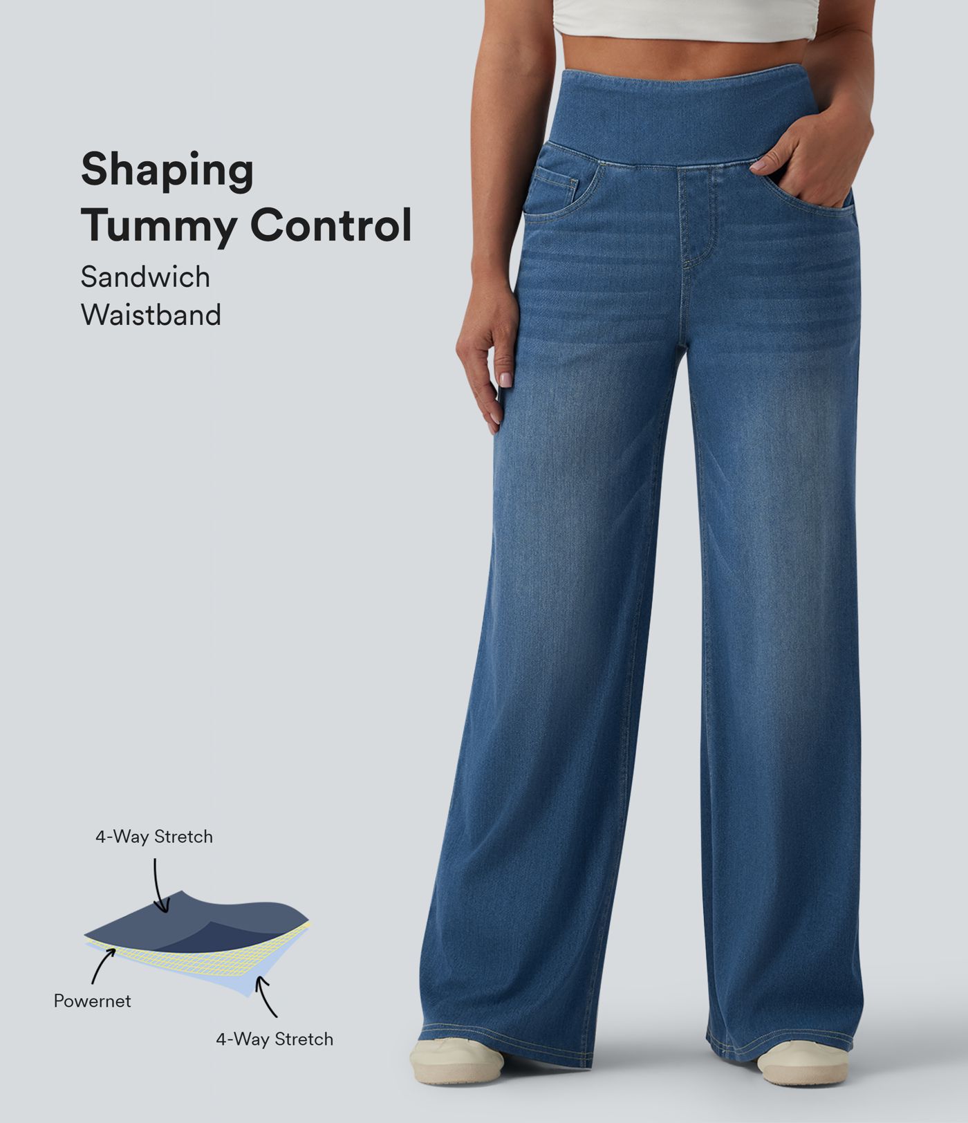 Halara Flex™ High Waisted Tummy Control Wide Leg Washed Casual Jeans with Pockets
